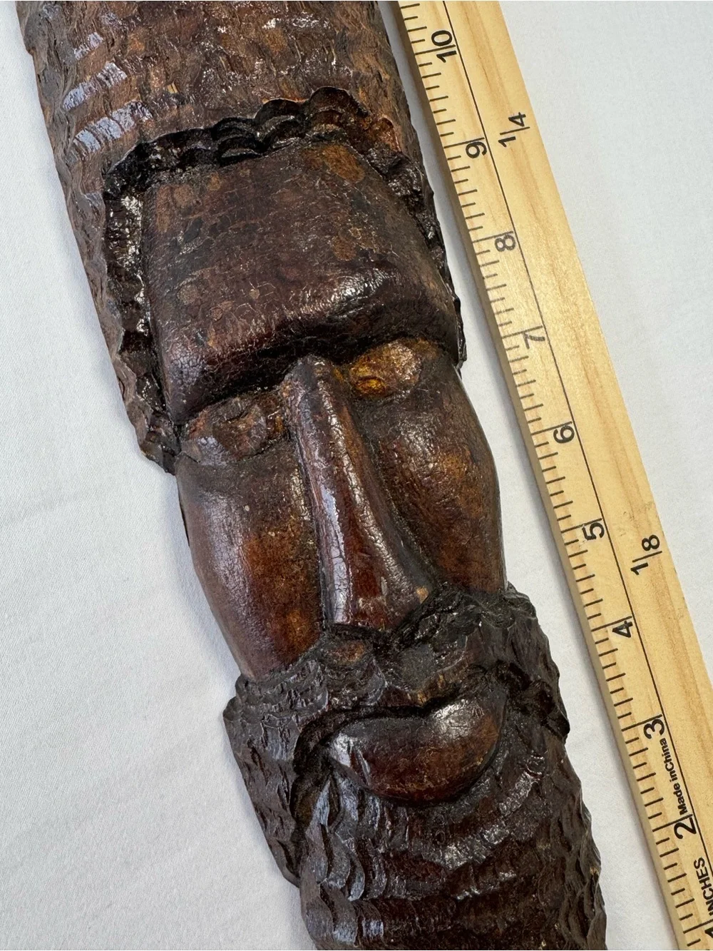 Vintage Hand Carved Wood Face Mask Folk Art African Caribbean Man Wall Hanging